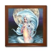 Moon Mermaid Ceramic Tile Box by Artist Selina Fenech Dark wood jewely box measures 5 1/8" x 5 1/8" x 2 3/4" and is fully lined on the inside