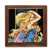 Moondancer Ceramic Tile Box by Artist Abranda Scisson Dark wood jewely box measures 5 1/8" x 5 1/8" x 2 3/4" and is fully lined on the inside Moondancer Ceramic Tile Box by Artist Abranda Scisson Dark wood jewely box measures 5 1/8" x 5 1/8" x 2 3/4" and is fully lined on the inside