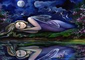 Moonlit Dreams by Jennifer Galasso 8"x10" Ceramic Art Tile with recessed hangers for tabletop or wall hanging purposes Moonlit Dreams by Jennifer Galasso 8"x10" Ceramic Art Tile with recessed hangers for tabletop or wall hanging purposes