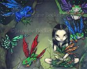 My Fairy Frog Friends by Jasmine Becket Griffith  8"x10" Ceramic Art Tile with recessed hangers for tabletop or wall hanging purposes