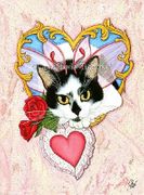 My Feline Valentine by Carrie Hawks   8"x10" Ceramic Art Tile with recessed hangers for tabletop or wall hanging purposes