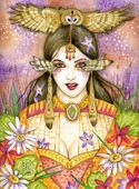 Owl Goddess by Maria Van Bruggen 8"x10" Ceramic Art Tile with recessed hangers for tabletop or wall hanging purposes Owl Goddess by Maria Van Bruggen 8"x10" Ceramic Art Tile with recessed hangers for tabletop or wall hanging purposes