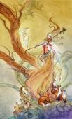 Page of Wands by Stephanie Law 8"x10" Ceramic Art Tile with recessed hangers for tabletop or wall hanging purposes Page of Wands by Stephanie Law 8"x10" Ceramic Art Tile with recessed hangers for tabletop or wall hanging purposes