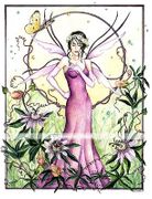 Passiflora Fairy by Gretchen Raisch-Baskin  8"x10" Ceramic Art Tile with recessed hangers for tabletop or wall hanging purposes