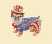 Patriotic Bulldog Jeweled Box Enameled pewter box bejeweled with Austrian crystals