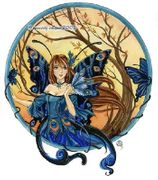 Peacock Fairy by Meredith Dillman   8"x10" Ceramic Art Tile with recessed hangers for tabletop or wall hanging purposes