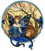 Peacock Fairy by Meredith Dillman 8"x10" Ceramic Art Tile with recessed hangers for tabletop or wall hanging purposes Peacock Fairy by Meredith Dillman 8"x10" Ceramic Art Tile with recessed hangers for tabletop or wall hanging purposes