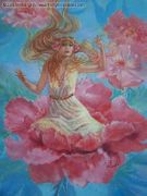 Peony Fairy by Judy Mastrangelo   8"x10" Ceramic Art Tile with recessed hangers for tabletop or wall hanging purposes