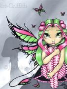 Pink and Green Butterflies Fairy by Jasmine Becket Griffith  8"x10" Ceramic Art Tile with recessed hangers for tabletop or wall hanging purposes