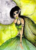 Pixie Moon Fairy by Sherri Baldy 8"x10" Ceramic Art Tile with recessed hangers for tabletop or wall hanging purposes Pixie Moon Fairy by Sherri Baldy 8"x10" Ceramic Art Tile with recessed hangers for tabletop or wall hanging purposes