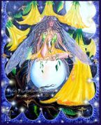 Poison Moon Trumpet Bownie by Cindy Thorrington Haggerty   8"x10" Ceramic Art Tile with recessed hangers for tabletop or wall hanging purposes