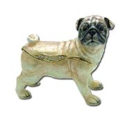 Pug Jewelry Box Enameled pewter box bejeweled with Austrian crystals