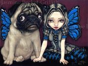 Pug Pixie by Jasmine Becket Griffith  8"x10" Ceramic Art Tile with recessed hangers for tabletop or wall hanging purposes