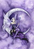 Purple Moon by Meredith Dillman 8"x10" Ceramic Art Tile with recessed hangers for tabletop or wall hanging purposes Purple Moon by Meredith Dillman 8"x10" Ceramic Art Tile with recessed hangers for tabletop or wall hanging purposes