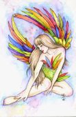 Rainbow Bird of Happiness by Maria Van Bruggen 8"x10" Ceramic Art Tile with recessed hangers for tabletop or wall hanging purposes Rainbow Bird of Happiness by Maria Van Bruggen 8"x10" Ceramic Art Tile with recessed hangers for tabletop or wall hanging purposes