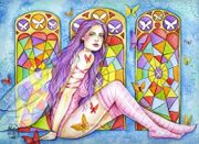 Rainbow Keeper by Maria Van Bruggen  8"x10" Ceramic Art Tile with recessed hangers for tabletop or wall hanging purposes