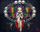 Rainbow of Bones by Jasmine Becket Griffith 8"x10" Ceramic Art Tile with recessed hangers for tabletop or wall hanging purposes Rainbow of Bones by Jasmine Becket Griffith 8"x10" Ceramic Art Tile with recessed hangers for tabletop or wall hanging purposes