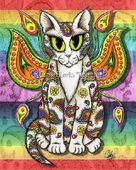 Rainbow Paisley Fairy Cat by Carrie Hawks 8"x10" Ceramic Art Tile with recessed hangers for tabletop or wall hanging purposes Rainbow Paisley Fairy Cat by Carrie Hawks 8"x10" Ceramic Art Tile with recessed hangers for tabletop or wall hanging purposes