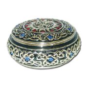 Round Celtic Jewelry Box Enameled pewter box bejeweled with Austrian crystals