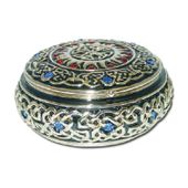 Round Celtic Jewelry Box Enameled pewter box bejeweled with Austrian crystals