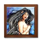 Sea Maid Ceramic Tile Box by Artist Abranda Scisson Dark wood jewely box measures 5 1/8" x 5 1/8" x 2 3/4" and is fully lined on the inside Sea Maid Ceramic Tile Box by Artist Abranda Scisson Dark wood jewely box measures 5 1/8" x 5 1/8" x 2 3/4" and is fully lined on the inside