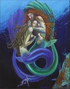 Sea Sisters by David Gough   8"x10" Ceramic Art Tile with recessed hangers for tabletop or wall hanging purposes