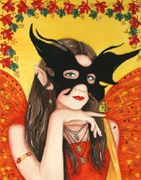 Season Of The Mask by Sue Miller   8"x10" Ceramic Art Tile with recessed hangers for tabletop or wall hanging purposes