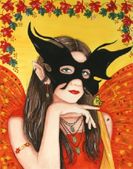 Season Of The Mask by Sue Miller 8"x10" Ceramic Art Tile with recessed hangers for tabletop or wall hanging purposes Season Of The Mask by Sue Miller 8"x10" Ceramic Art Tile with recessed hangers for tabletop or wall hanging purposes