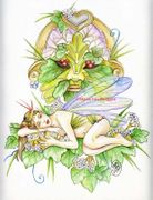 Secret Guardian by Maria Van Bruggen  8"x10" Ceramic Art Tile with recessed hangers for tabletop or wall hanging purposes