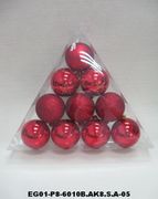 set of 10pc 2.5" Red Mat Painted Shiny Decorated Glitter Balls