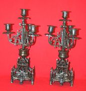 Set of 2 Beautiful Hand Made Bronze Portugal Old Fashion Candleholders