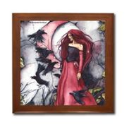 Seven Ravens Ceramic Tile Box by Artist Abranda Scisson Dark wood jewely box measures 5 1/8" x 5 1/8" x 2 3/4" and is fully lined on the inside