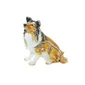 Sheltie Jeweled Box Enameled pewter bejeweled w/ Austrian crystals