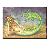 Siren In Green by Carol Philips 8"x10" Ceramic Art Tile with recessed hangers for tabletop or wall hanging purposes Siren In Green by Carol Philips 8"x10" Ceramic Art Tile with recessed hangers for tabletop or wall hanging purposes