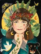 Sister Moon by Sue Miller   8"x10" Ceramic Art Tile with recessed hangers for tabletop or wall hanging purposes