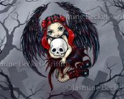 Skull Stealer Fairy by Jasmine Becket Griffith  8"x10" Ceramic Art Tile with recessed hangers for tabletop or wall hanging purposes