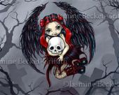 Skull Stealer Fairy by Jasmine Becket Griffith 8"x10" Ceramic Art Tile with recessed hangers for tabletop or wall hanging purposes Skull Stealer Fairy by Jasmine Becket Griffith 8"x10" Ceramic Art Tile with recessed hangers for tabletop or wall hanging purposes