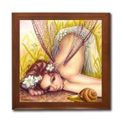 Snails Pace Ceramic Tile Box  by Artist Selina Fenech Dark wood jewely box measures 5 1/8" x 5 1/8" x 2 3/4" and is fully lined on the inside
