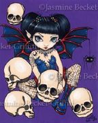 Spiders and Skulls by Jasmine Becket Griffith  8"x10" Ceramic Art Tile with recessed hangers for tabletop or wall hanging purposes