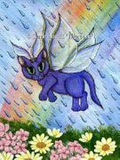 Spring Showers Fairy Cat by Carrie Hawks   8"x10" Ceramic Art Tile with recessed hangers for tabletop or wall hanging purposes