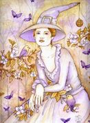 Spring Witch by Maria Van Bruggen  8"x10" Ceramic Art Tile with recessed hangers for tabletop or wall hanging purposes