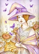 Summer Witch by Maria Van Bruggen  8"x10" Ceramic Art Tile with recessed hangers for tabletop or wall hanging purposes