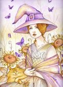 Summer Witch by Maria Van Bruggen 8"x10" Ceramic Art Tile with recessed hangers for tabletop or wall hanging purposes Summer Witch by Maria Van Bruggen 8"x10" Ceramic Art Tile with recessed hangers for tabletop or wall hanging purposes