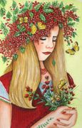 The Berry Fairy by Sue Miller   8"x10" Ceramic Art Tile with recessed hangers for tabletop or wall hanging purposes