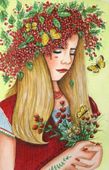 The Berry Fairy by Sue Miller 8"x10" Ceramic Art Tile with recessed hangers for tabletop or wall hanging purposes The Berry Fairy by Sue Miller 8"x10" Ceramic Art Tile with recessed hangers for tabletop or wall hanging purposes