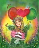 The Birthday Fairy by Sue Miller 8"x10" Ceramic Art Tile with recessed hangers for tabletop or wall hanging purposes The Birthday Fairy by Sue Miller 8"x10" Ceramic Art Tile with recessed hangers for tabletop or wall hanging purposes