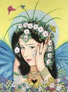 The Flower Keeper by Sue Miller   8"x10" Ceramic Art Tile with recessed hangers for tabletop or wall hanging purposes