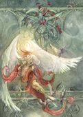 The Messenger by Stephanie Law 8"x10" Ceramic Art Tile with recessed hangers for tabletop or wall hanging purposes The Messenger by Stephanie Law 8"x10" Ceramic Art Tile with recessed hangers for tabletop or wall hanging purposes