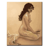 Topaz Mermaid by Carol Philips 8"x10" Ceramic Art Tile with recessed hangers for tabletop or wall hanging purposes Topaz Mermaid by Carol Philips 8"x10" Ceramic Art Tile with recessed hangers for tabletop or wall hanging purposes