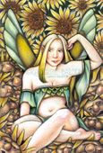 Troubled Sunflower by Katherine Barber 8"x10" Ceramic Art Tile with recessed hangers for tabletop or wall hanging purposes Troubled Sunflower by Katherine Barber 8"x10" Ceramic Art Tile with recessed hangers for tabletop or wall hanging purposes